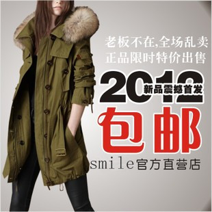 Autumn and winter b female fashion military wind raccoon fur Army Green casual clothes wadded jacket female