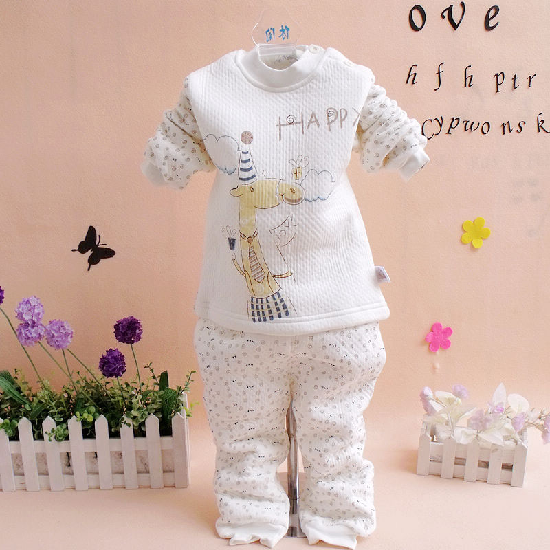 Autumn and winter baby clothes child underwear set 100% cotton thickening thermal baby 100% cotton underwear set long johns long
