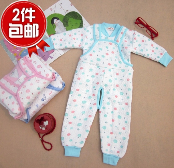 Autumn and winter baby thermal underwear set baby underwear child suspenders warm pants open file male child girls clothing