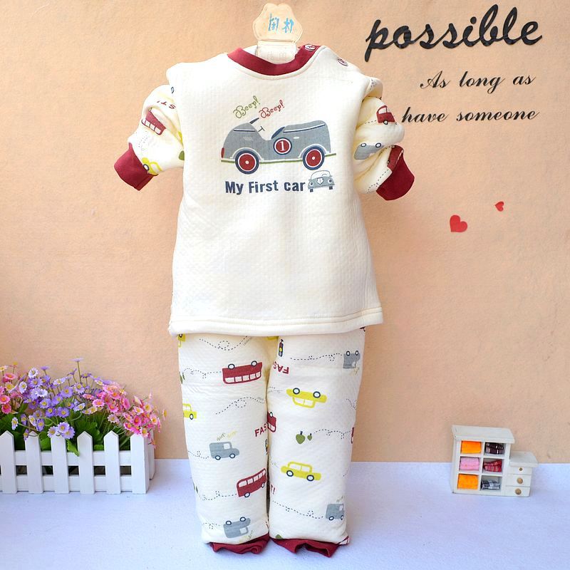 Autumn and winter baby underwear barrowload pattern thermal buckle set infant thermal underwear twinset