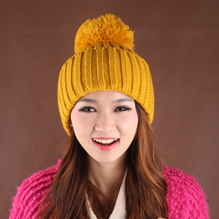 Autumn and winter bars pocket hat knitted hat knitted hat female big roll up hem straight