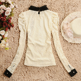 Autumn and winter basic sexy peter pan collar long-sleeve all-match lace shirt
