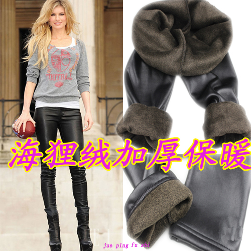 Autumn and winter beaver velvet thickening thermal legging faux leather ankle length trousers winter 380g