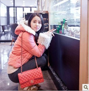 Autumn and winter berber fleece fur collar roll up sleeve hem slim wadded jacket cotton-padded jacket thick outerwear female