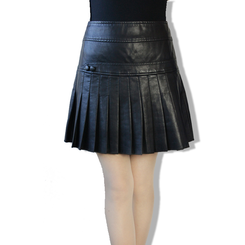 Autumn and winter  black bust t water washed leather PU skirt,A-line ,free shipping