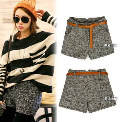 Autumn and winter blended-color baiters shorts all-match comfortable pocket woolen shorts niponjjuya