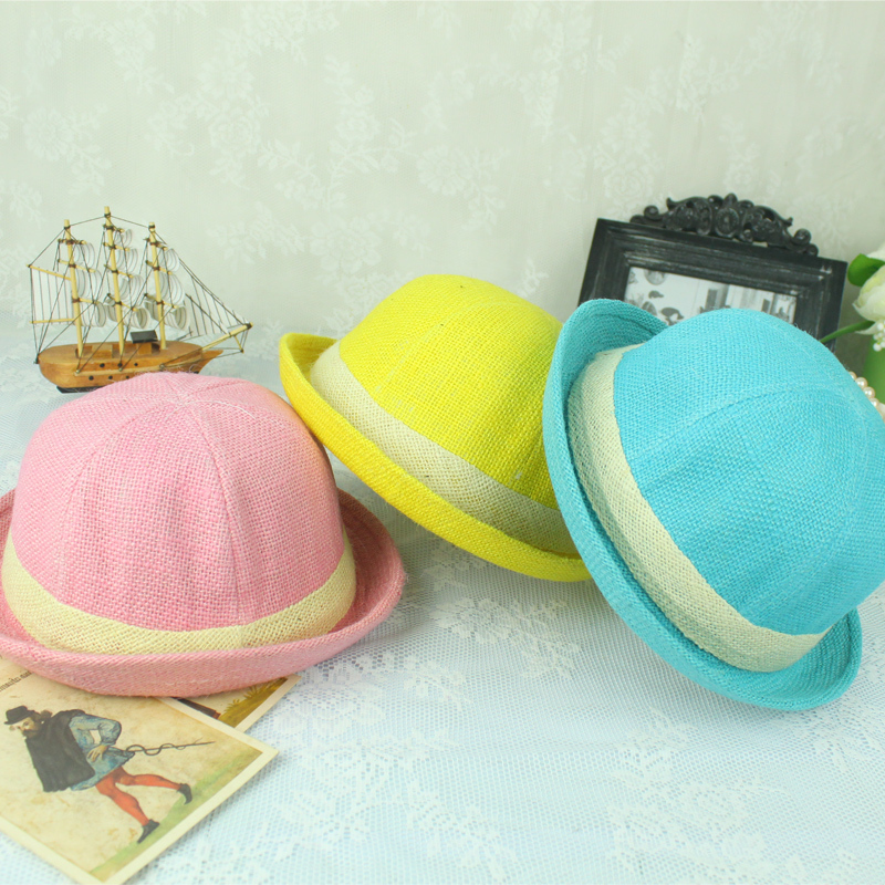 Autumn and winter candy color linen jazz fedoras hat roll-up hem fashion lovers cap dome parent-child cap