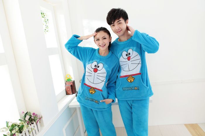 Autumn and winter cartoon long-sleeve coral fleece lovers design sleepwear male Women casual derlook sleepwear