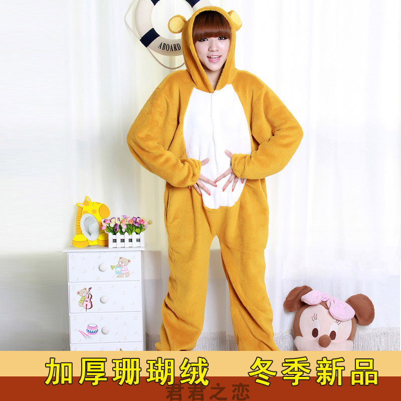 Autumn and winter cartoon sleepwear bear lovers long-sleeve one piece lounge cute pajamas Rilakkuma