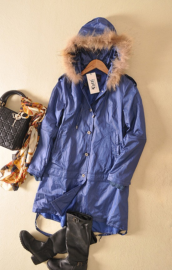 Autumn and winter casual all-match hooded cotton trench wadded jacket 2 fur collar k2