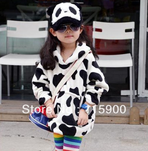 Autumn and winter child long style black and white cow pattern oversized with a hood sweatshirt