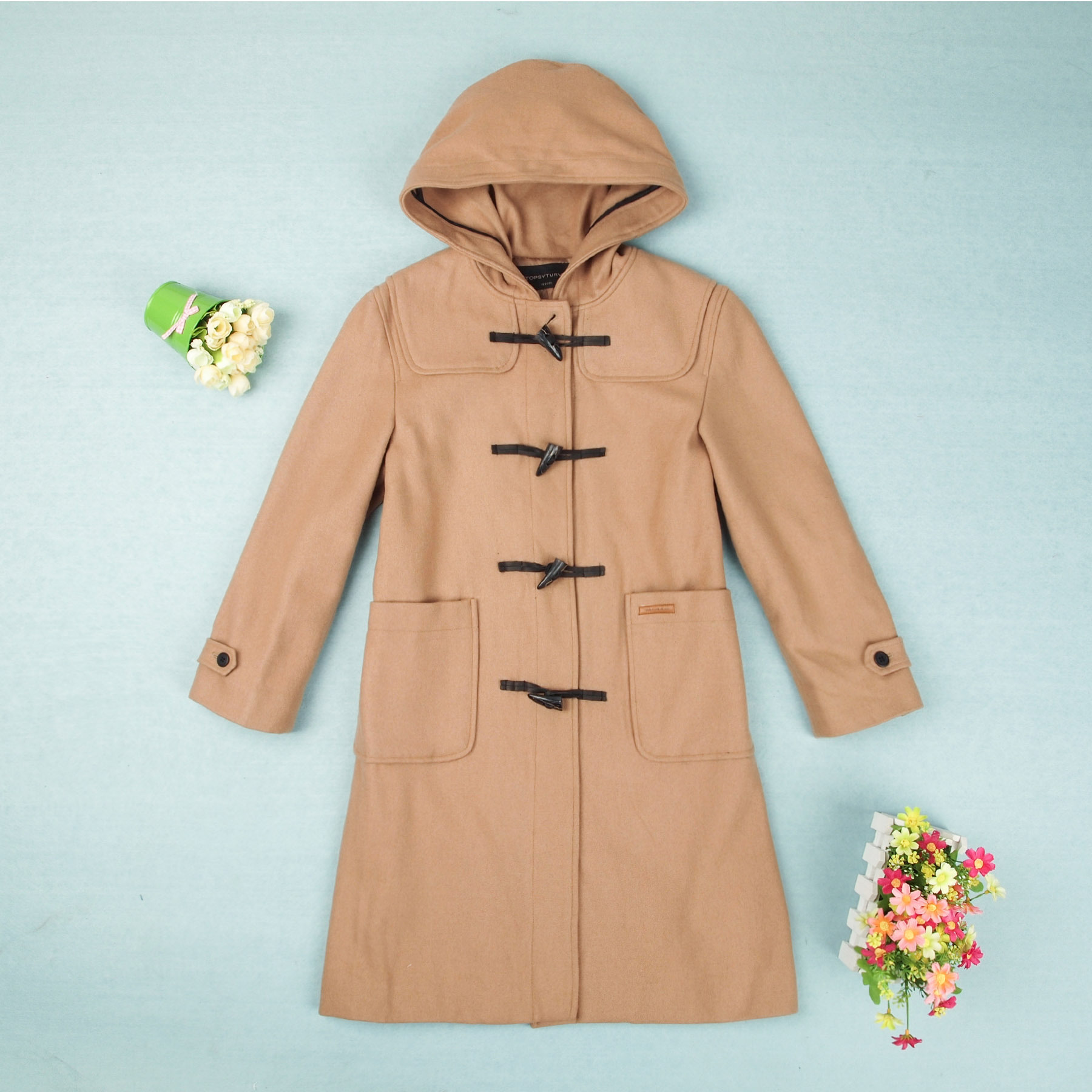 Autumn and winter child trench female child wool coat medium-long horn with a hood wadded jacket