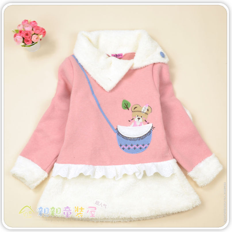 Autumn and winter children's clothing baby long design dual turn-down collar outerwear female child fleece long-sleeve