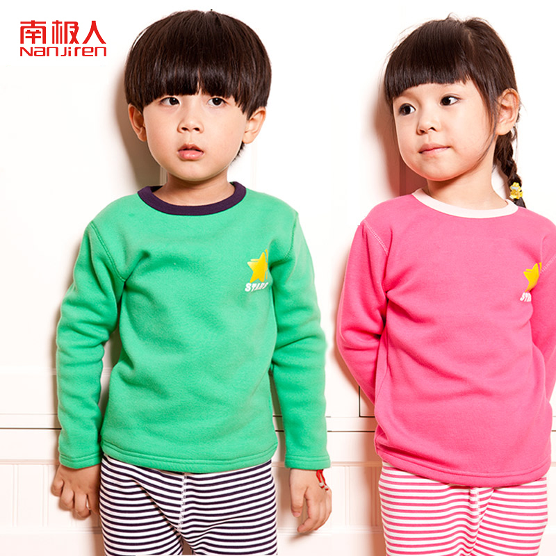 Autumn and winter children's clothing child thermal baby underwear set cotton male female child o-neck plus velvet thick