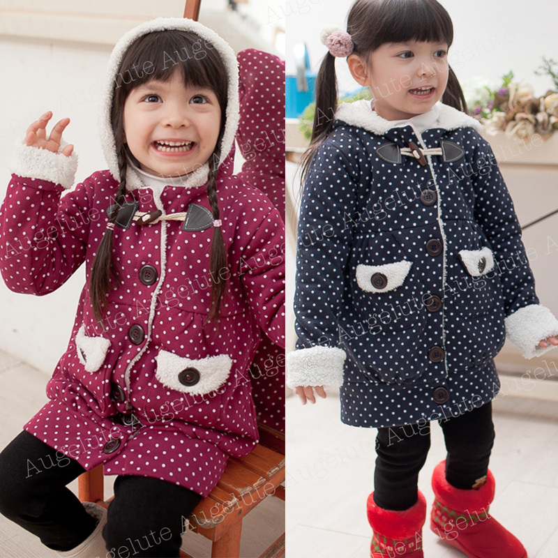 Autumn and winter children's clothing dot thickening double layer with a hood thick outerwear 25461 female child outerwear