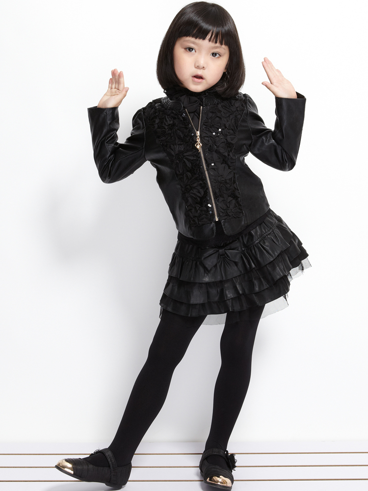 Autumn and winter children's clothing leather clothing 2012 spring new arrival female child zipper sweater PU water washed