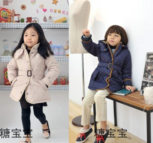 Autumn and winter children's clothing male female child single breasted cotton trench wadded jacket