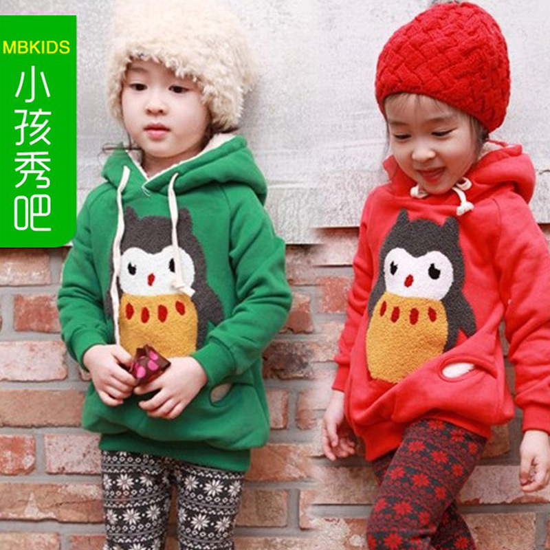 Autumn and winter children's clothing owl fleece pullover child sweatshirt children outerwear qy-2077