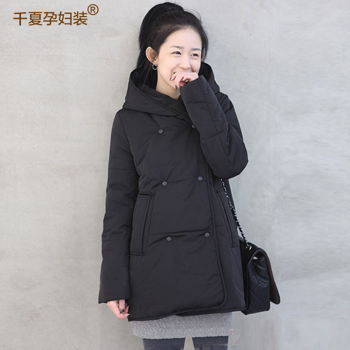Autumn and winter clothing maternity clothes long-sleeve outerwear double breasted with a hood wadded jacket cotton-padded