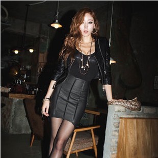 Autumn and winter cool leather bust skirt fashion miniskirt short skirt irregular dovetail skirt sexy slim hip skirt