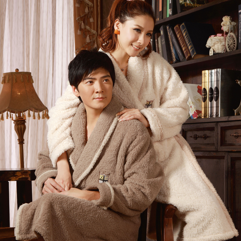 Autumn and winter coral fleece lovers robe female thickening coral fleece robe bathrobes male women's sleepwear