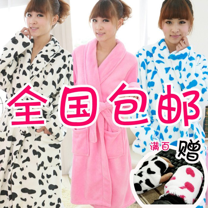 Autumn and winter coral fleece robe bathrobes lovers male Women thickening