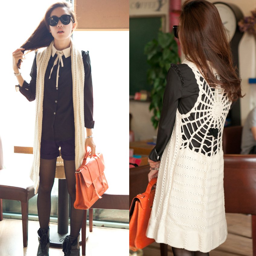 Autumn and winter crochet exquisite handmade cutout cape big lengthen sweater outerwear female