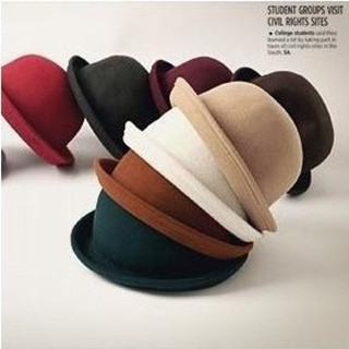 Autumn and winter cute cashmere wool small fedoras roll up hem dome vintage woolen small round female style hat