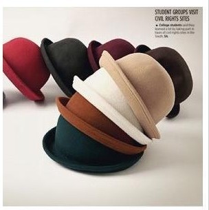 Autumn and winter cute cashmere wool small fedoras roll up hem dome vintage woolen small round female style hat