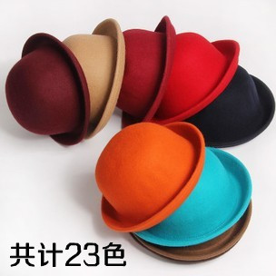 Autumn and winter cute dome fedoras cashmere roll up hem woolen round cap wool small fedoras female billycan