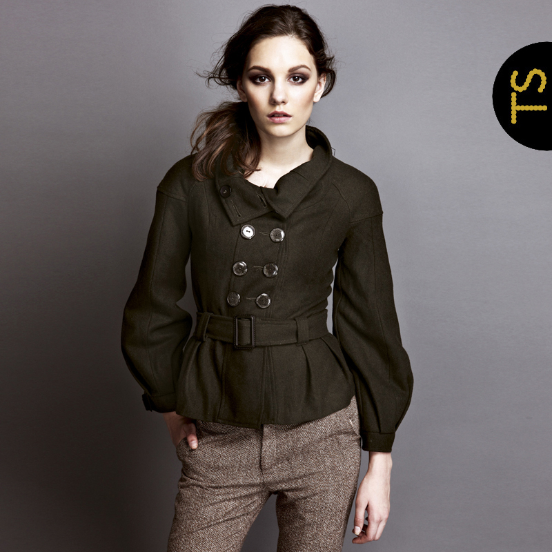 Autumn and winter double breasted short design slim outerwear round short belt woolen outerwear