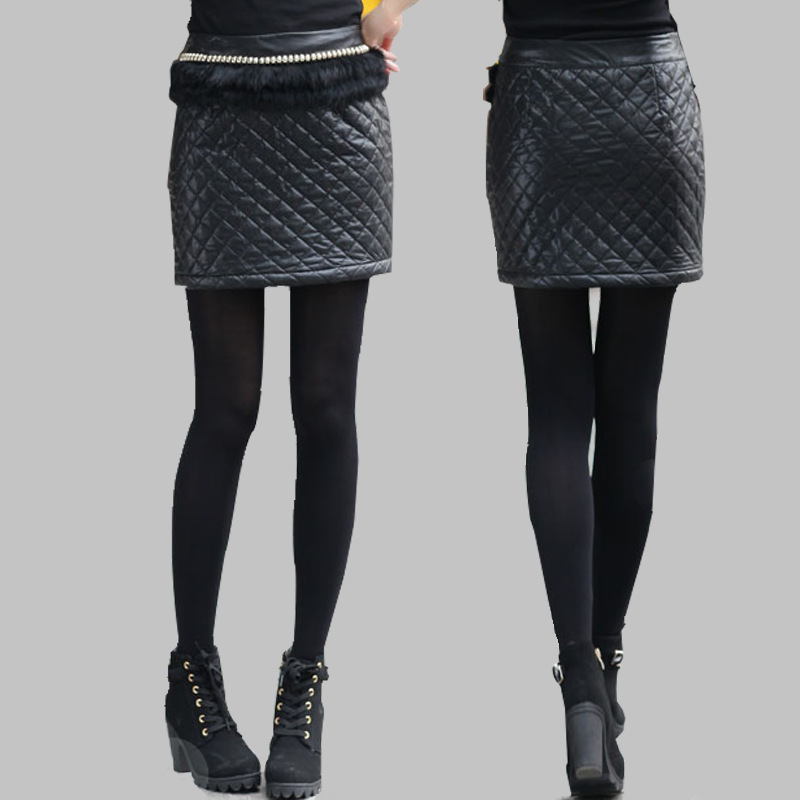 Autumn and winter dress black short culottes plus cotton skirt bust skirt slim hip skirt water washed leather skirt step skirt