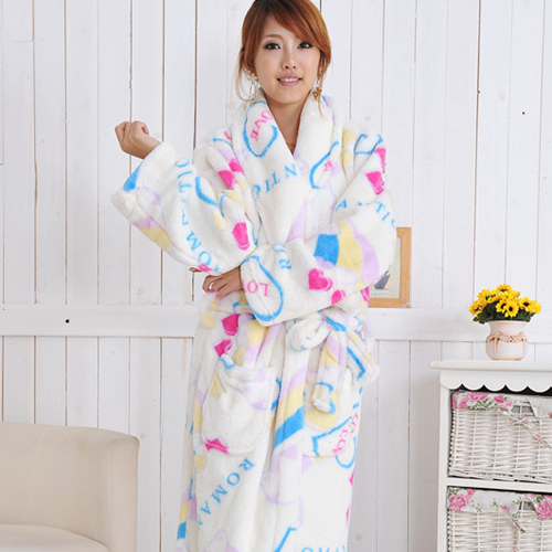 Autumn and winter elegant women's print thickening coral fleece robe bathrobes super soft thermal coral fleece sleepwear lounge