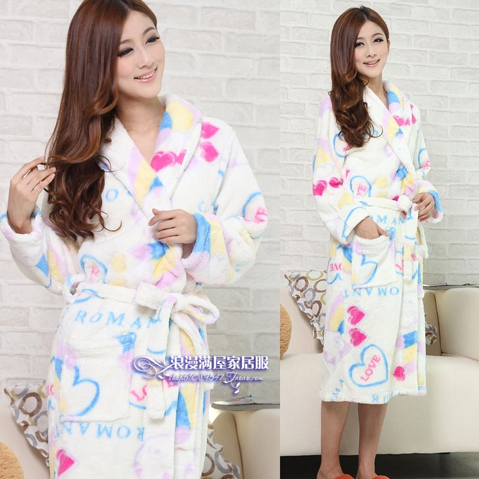 Autumn and winter elegant women's print thickening coral fleece robe bathrobes super soft thermal coral fleece sleepwear lounge