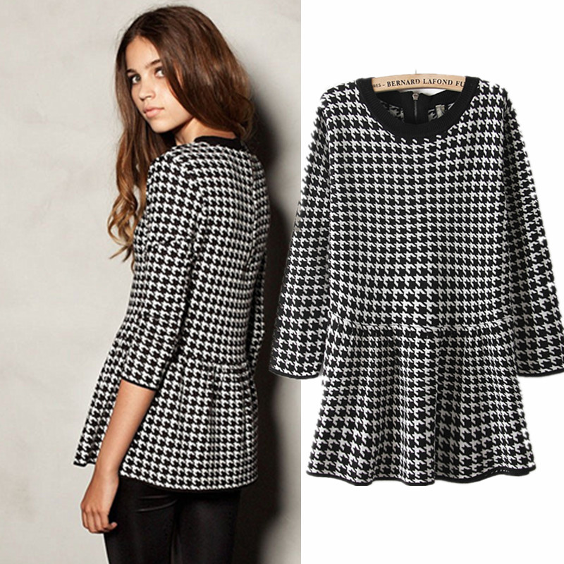 Autumn and winter fashion asos small hepburn spike houndstooth sweater basic top female free shipping
