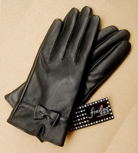 Autumn and winter fashion bow genuine leather gloves female suede autumn and winter thermal gloves three-color