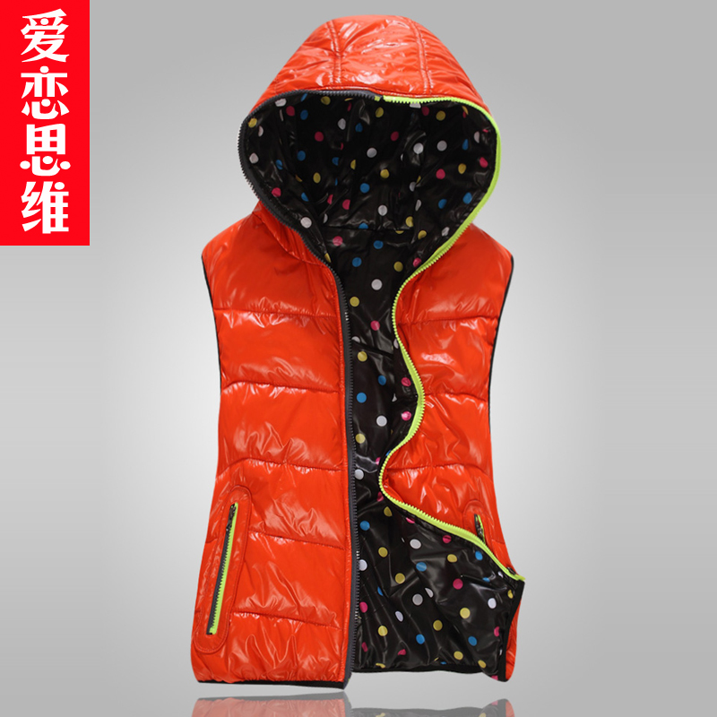 Autumn and winter fashion color block decoration with a hood cotton reversible down vest cotton-padded jacket m7015