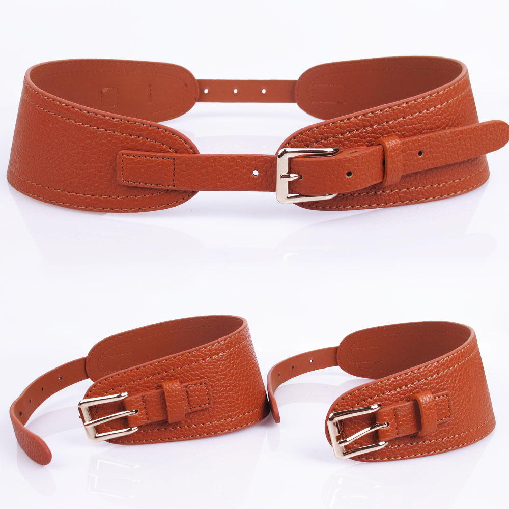 Autumn And winter Fashion Dress Belt double buckles women's cummerbund faux Leather Belt down coat female wide belt