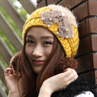 Autumn and winter fashion knitted hat sweet women's hat bow cute ball cap knitted hat