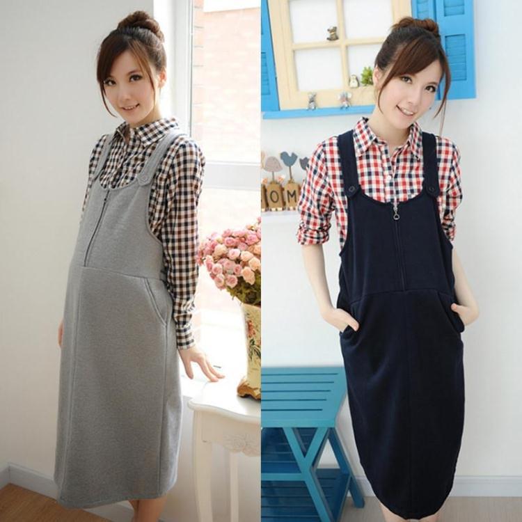 Autumn and winter fashion maternity clothing one-piece dress thickening lengthen edition casual maternity dress spaghetti strap