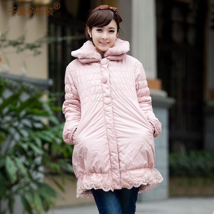 Autumn and winter fashion maternity clothing thickening loose princess outerwear lace decoration wadded jacket cotton-padded