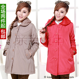 Autumn and winter fashion maternity clothing top cotton-padded jacket lace peter pan collar thickening maternity wadded jacket