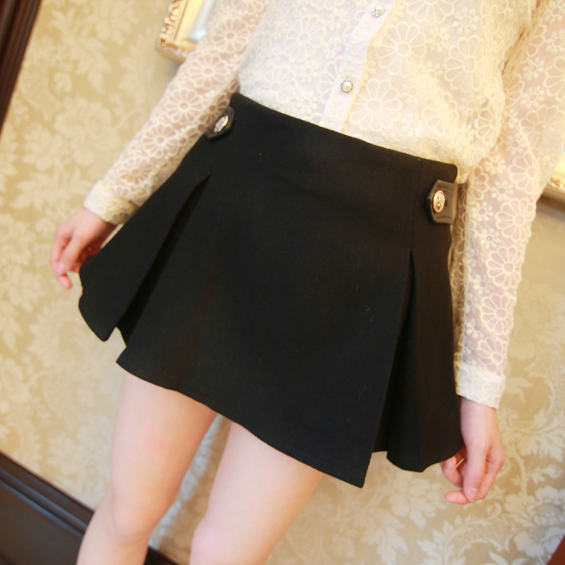 Autumn and winter fashion preppy style leather buckle on decoration pleated expansion skirt pants 2012 1640