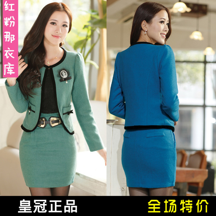 Autumn and winter fashion professional women twinset woolen clothing dress set 1273