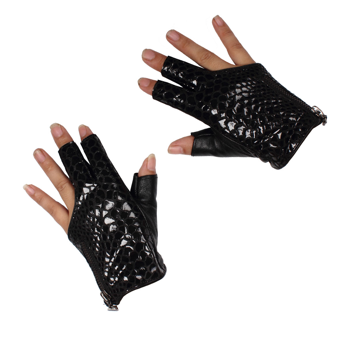 Autumn and winter fashion semi-finger sheepskin genuine leather gloves fashion hip-hop punk gloves tape zipper