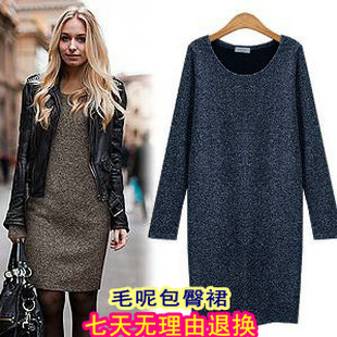 Autumn and winter fashion slim basic skirt plus size clothing slim hip one-piece dress thickening sweater dress