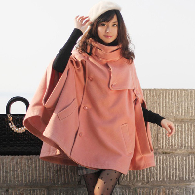 Autumn and winter fashion turtleneck cape cloak outerwear bat type trench wool coat female ,Free shipping