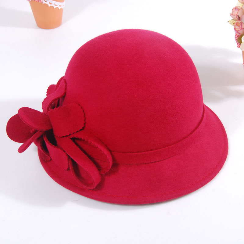 Autumn and winter fashion vintage flower quality woolen fedoras bucket hats women's bucket hat