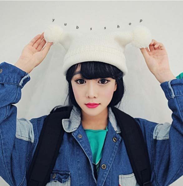Autumn and winter fashion women's devil horn knitted hat cat ears neon hat knitted hat ball cap