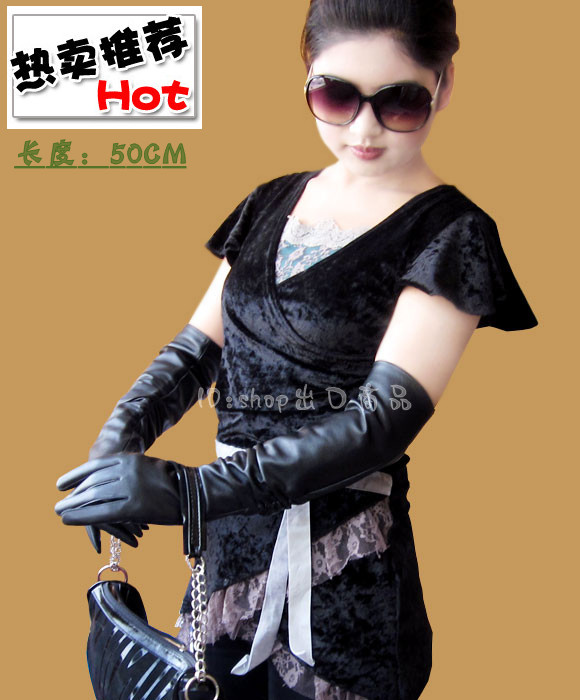 Autumn and winter ! fashion women's genuine leather sheepskin 50cm design long leather gloves
